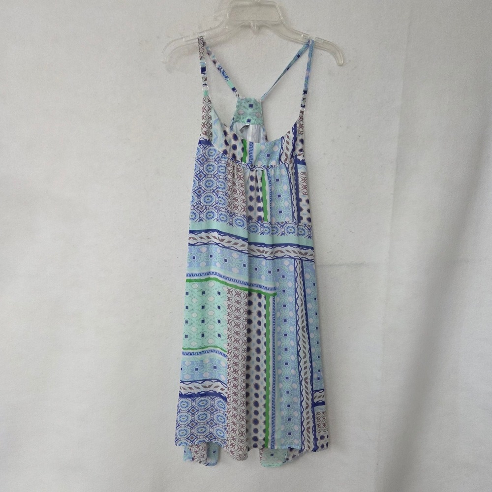 Corazon Blue Mint Green Geometric Tile Print Racerback Mini‎ Dress Small
